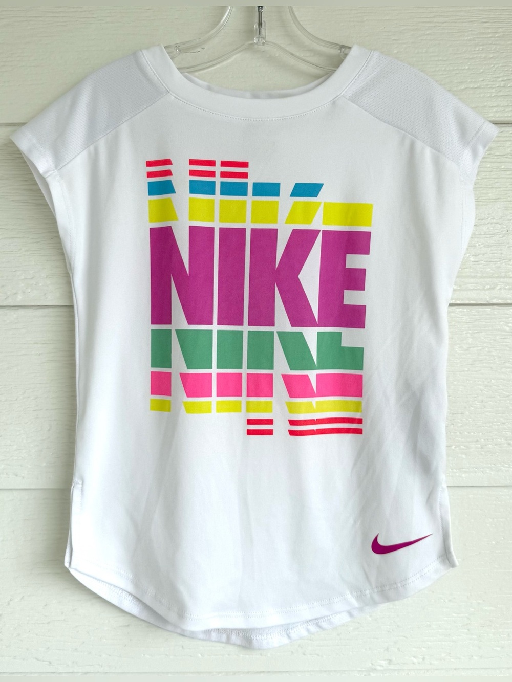 SET Nike Athletic Rainbow Logo Tee Black Pink Side Stripe Pants Girls Size 4-5 - Picture 2 of 15